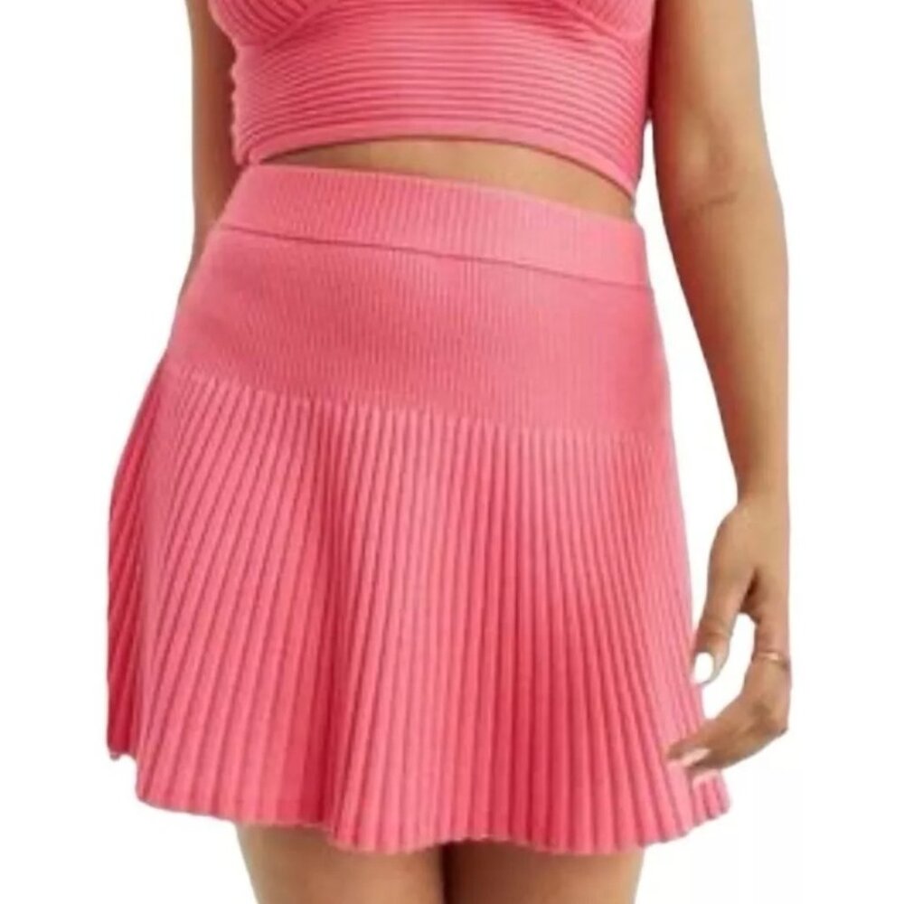 Aerie Take Charge Rib Knit Washable Wool Blend Pleated Mini Skirt Size L EUC